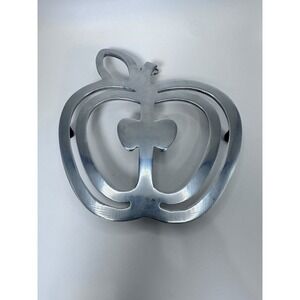 Copco Apple Polished Aluminum Wall Hanging or‎ Footed Trivet Decoration Silver
